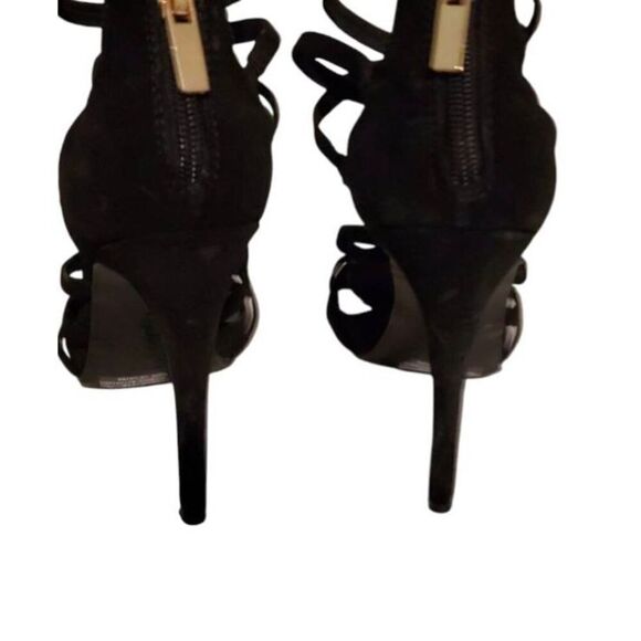 ANNE MICHELLE NEWBEE women's black suede strappy caged open toe high heels 7 - Picture 6 of 6